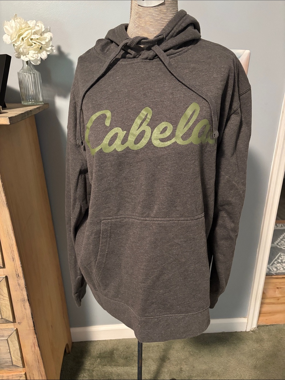 Cabela's Unisex Charcoal and Light Green Script Logo Hooded Sweatshirt